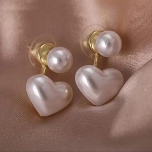 Faux Pearl Heart Design Stud Earrings Elegant Leisure Style For Women